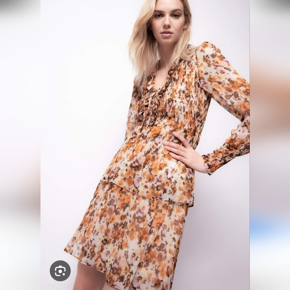 NWT Pinko Floral Mini Dress in Brown and Cream